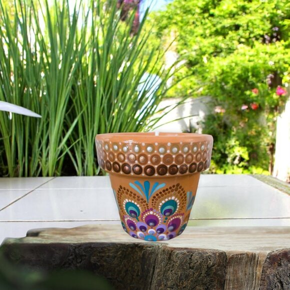 Mandala Colorfully Designed Hand Painted Terra Cotta Candle in Lavender Scent - Picture 1 of 5